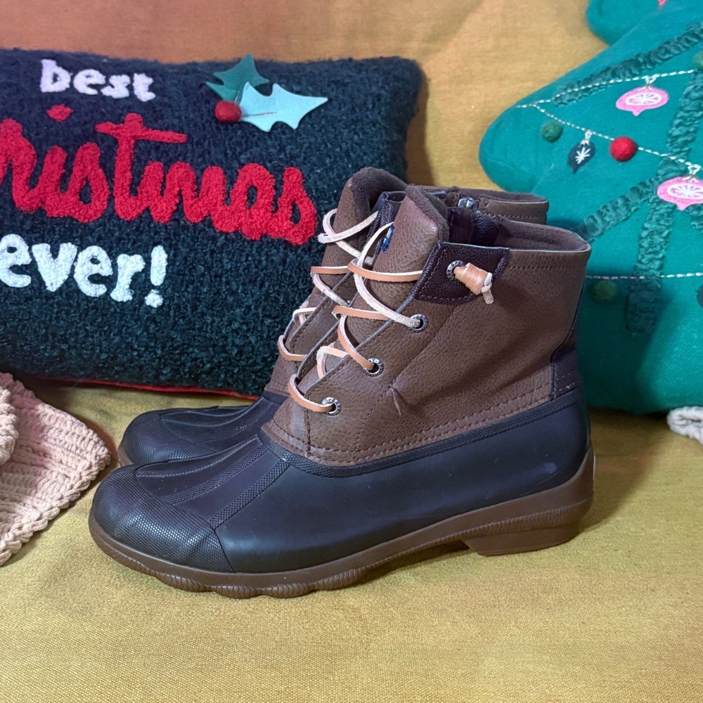 Sperry Womens Waterproof Rubber Boot Brown Lace Up Duck Boot Size 8M‎ STS80524
